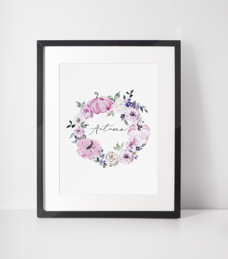 Autumn Pink Pumpkin Wreath 2022 Autumn Seasonal Wall Home Decor Print - Image 2