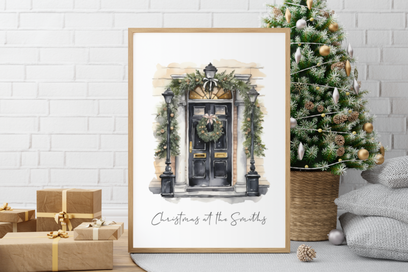 Christmas At Surname Black Front Door 2023 Winter Christmas Seasonal Wall Home Decor Print - Image 3
