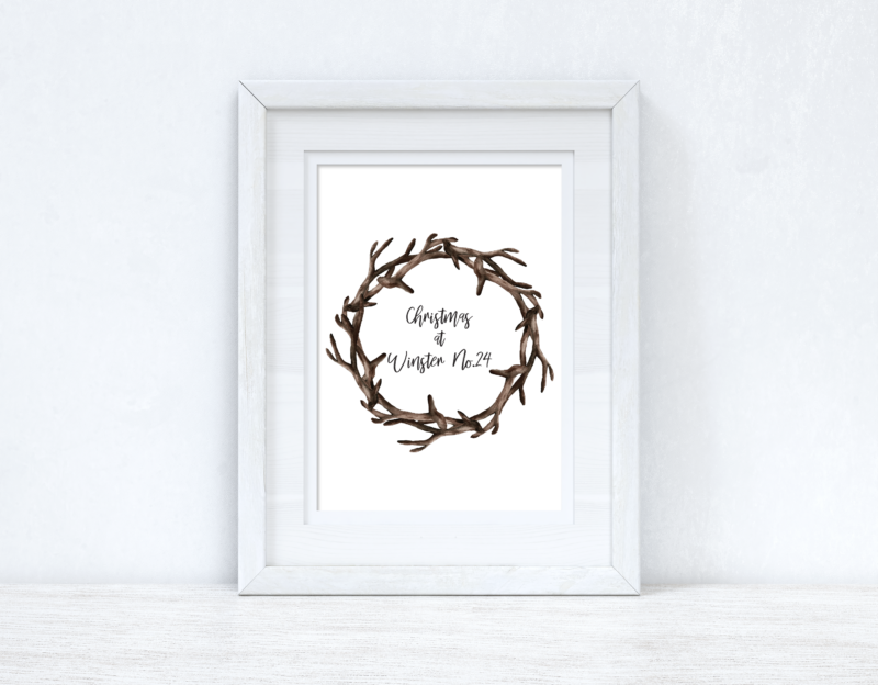 Custom Wording Christmas At Antler Wreath Christmas Seasonal Wall Home Decor Print