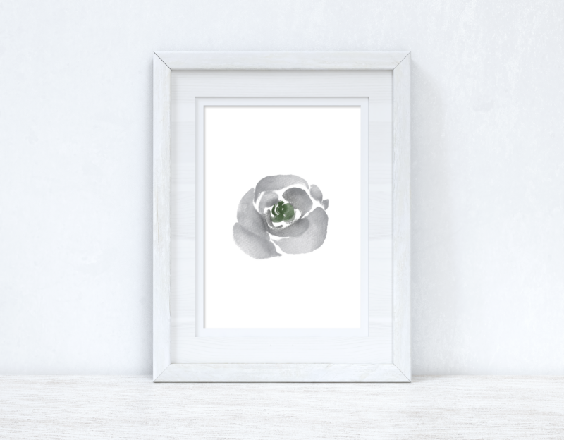 Grey Green Watercolour Flower 2 Bedroom Home Wall Decor Print