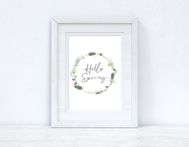 Hello Spring Green Floral Wreath Spring Seasonal Wall Home Decor Print - Image 2