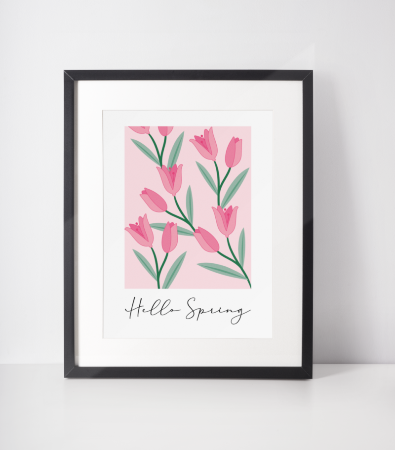 Hello Spring Tulips Pink 2024 Spring Easter Seasonal Wall Home Decor Print - Image 3