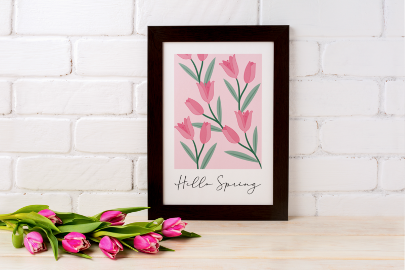 Hello Spring Tulips Pink 2024 Spring Easter Seasonal Wall Home Decor Print - Image 2