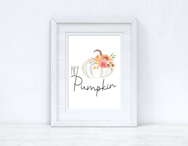 Hey Pumpkin White Floral Pumpkin Autumn 2021 Seasonal Wall Home Decor Print - Image 2