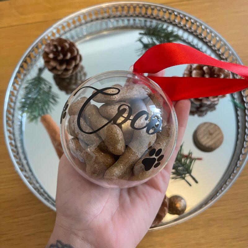 Pet Dog Paw Print Personalised Clear Feather Christmas Tree Hanging Decoration Bauble - Image 3