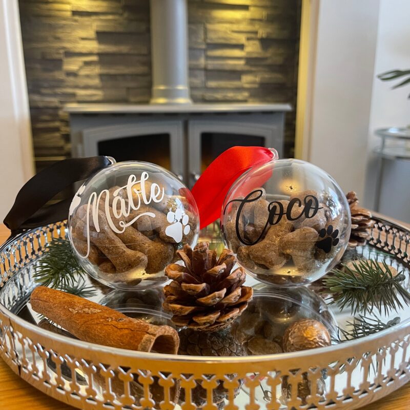 Pet Dog Paw Print Personalised Clear Feather Christmas Tree Hanging Decoration Bauble - Image 4