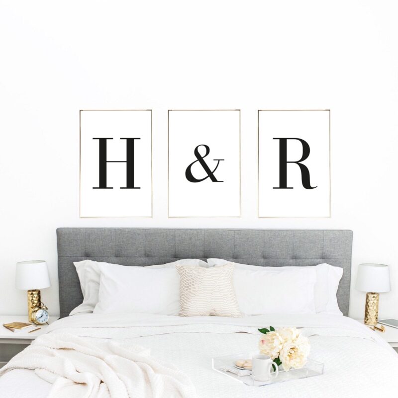 Couple Initials Black Set Of 3 Bedroom Prints - Image 2