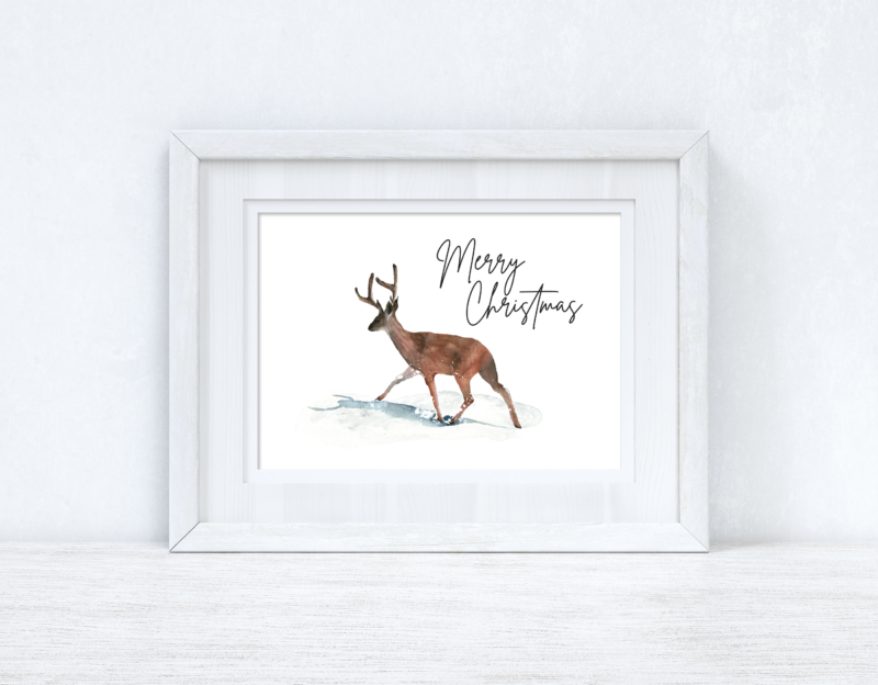 Merry Christmas Reindeer Seasonal Winter Wall Home Decor Print