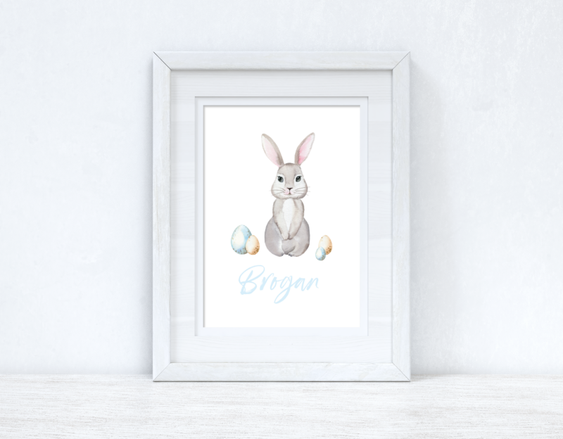 Personalised Blue Wording Bunny Eggs Easter Spring Seasonal Wall Home Decor Print - Image 2