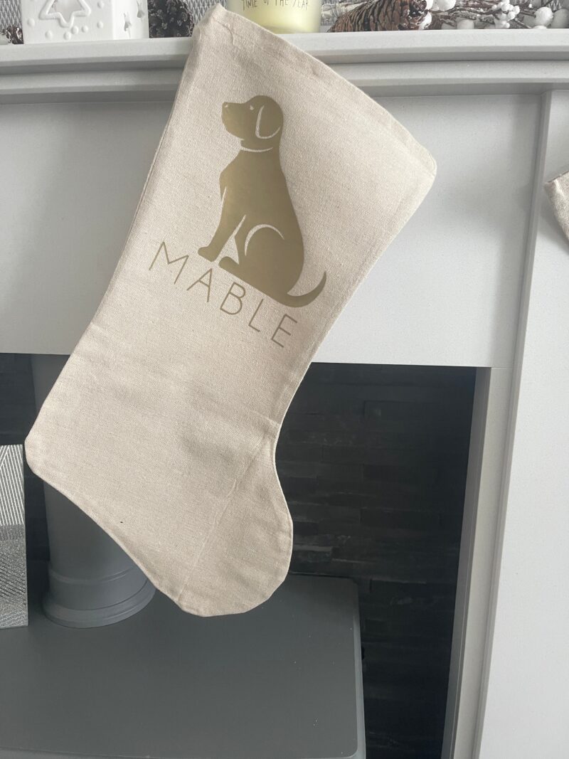 Personalised Dog Breed Name Natural Hessian Christmas Stocking - Image 2