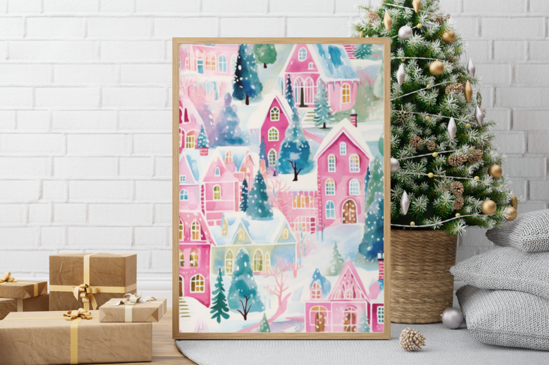 Pink Christmas Collage 2023 Winter Christmas Seasonal Wall Home Decor Print - Image 3