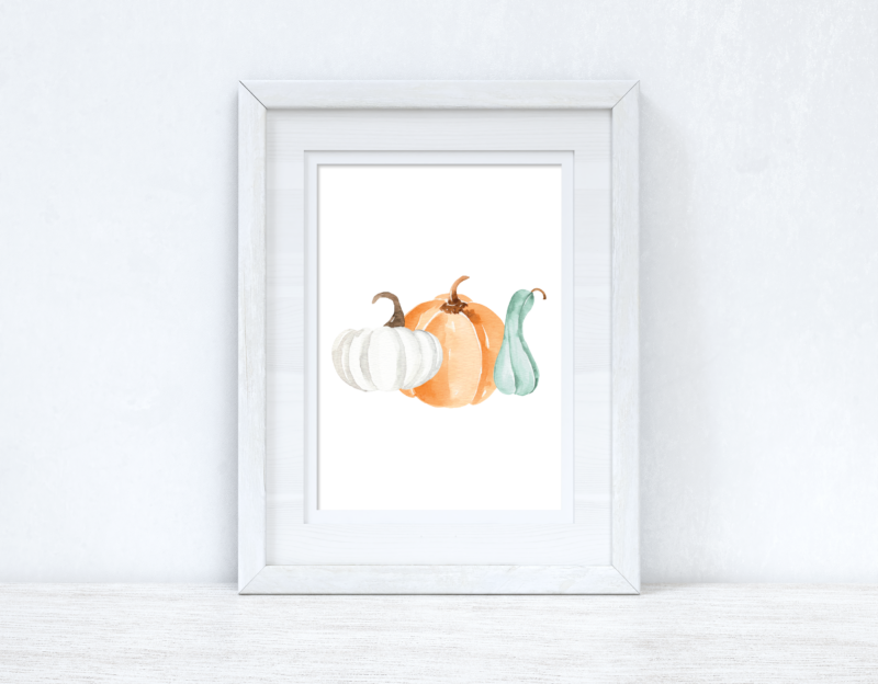 Watercolour Pumpkin Trio Set New Autumn 2021 Seasonal Wall Home Decor Print - Image 3
