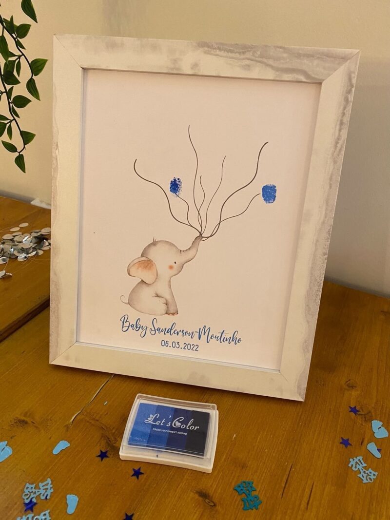 Baby Boy Girl Any Colour Wording Elephant Baby Shower Finger Print Decor Print - Image 2