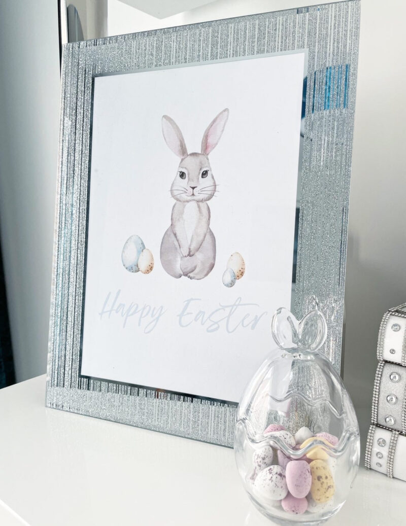 Personalised Blue Wording Bunny Eggs Easter Spring Seasonal Wall Home Decor Print