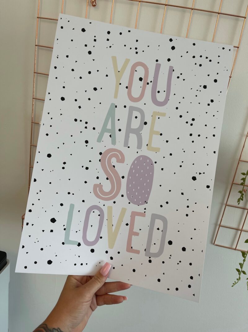 You Are So Loved Muted Pastel Colours Nursery Scandinavian Style Children's Room Wall Decor Print - Image 2