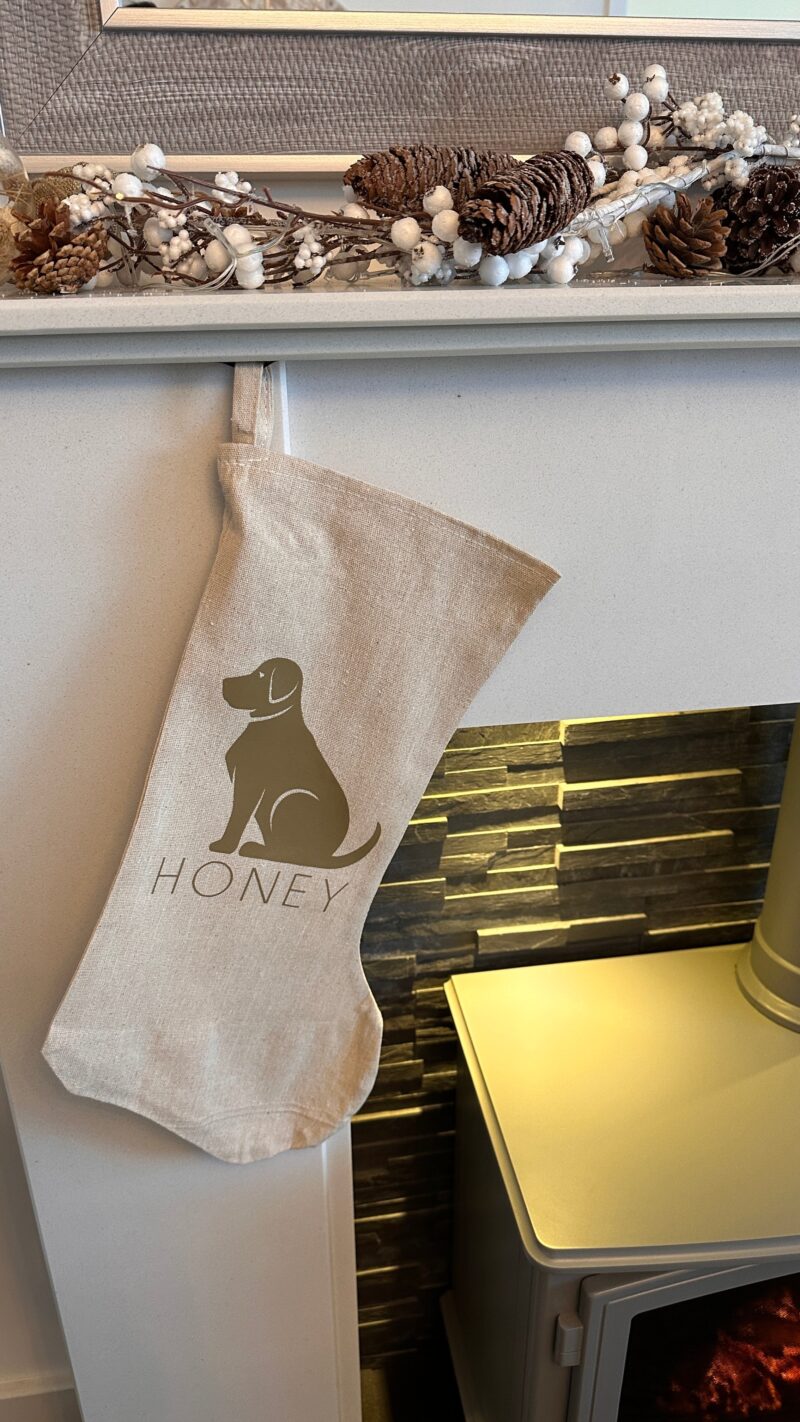 Personalised Dog Breed Name Natural Hessian Christmas Stocking - Image 4
