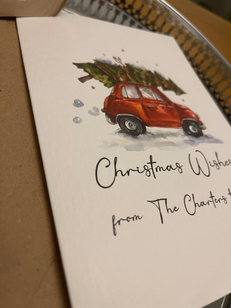 Personalised Christmas Wishes Tree Car From Surname Seasonal Hammered Card & Envelope - Image 3