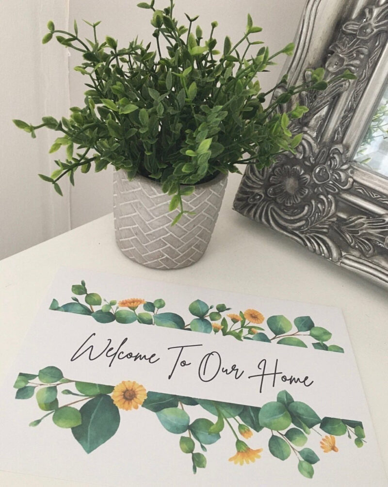 Welcome To Our Home Green Eucalyptus Spring Floral Landscaped Wall Decor Print - Image 2