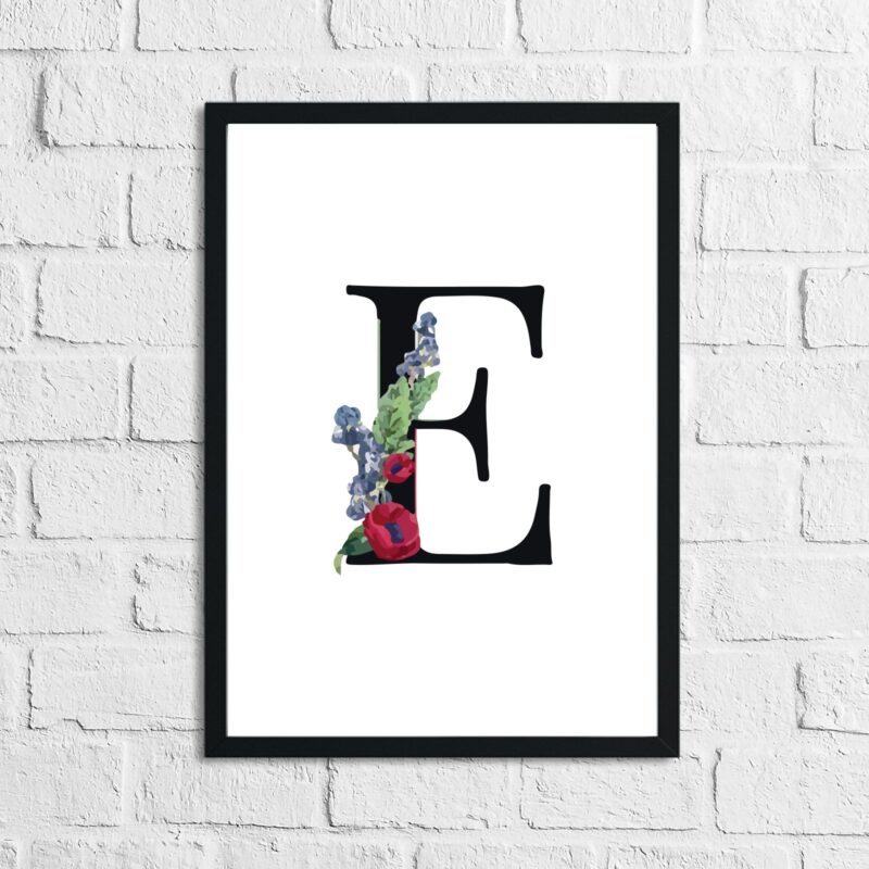 Personalised Black Initial Floral Children's Room Wall Decor Print - Image 2