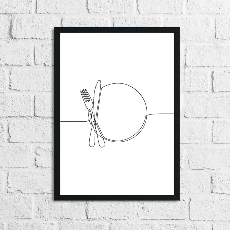 Knife Fork Plate Simple Line Work Kitchen Wall Decor Print - Image 2