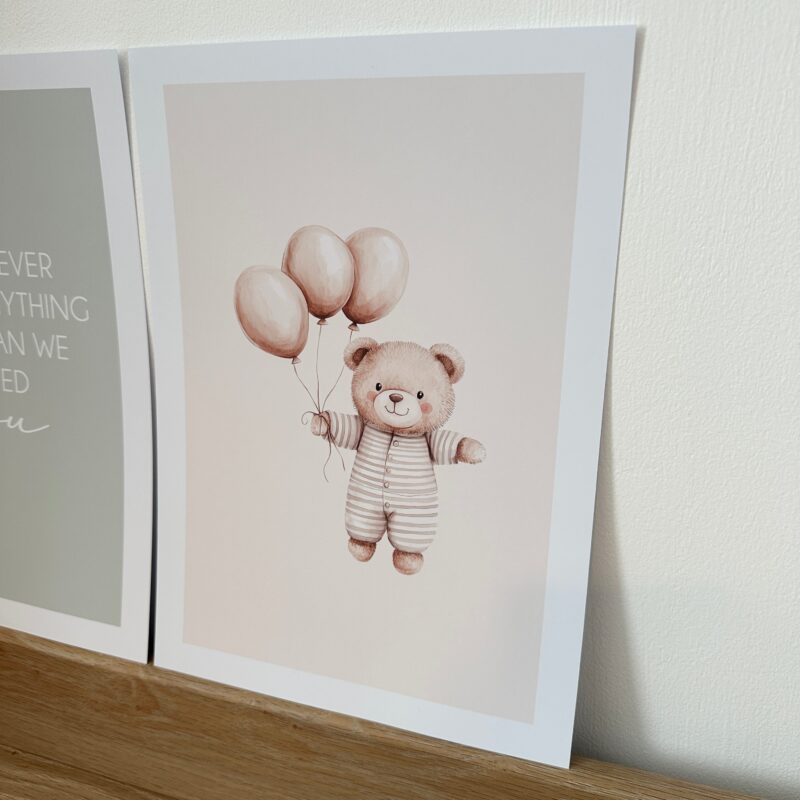 Set Of 3 Bear Netural Beige & Sage Green Watercolour Nursery Children's Boho Netural Room Wall Decor Print - Image 4