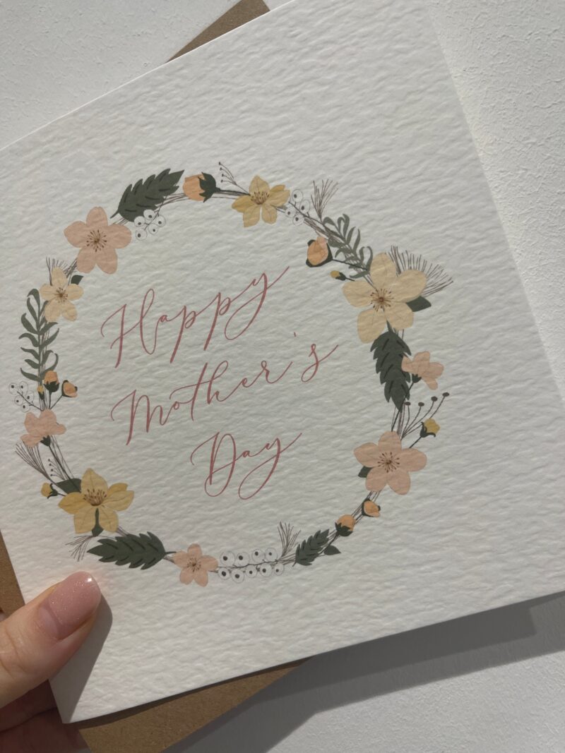 Happy Mothers Day Floral Wreath Mothers Day Cute Funny Humorous Hammered Card & Envelope - Image 2