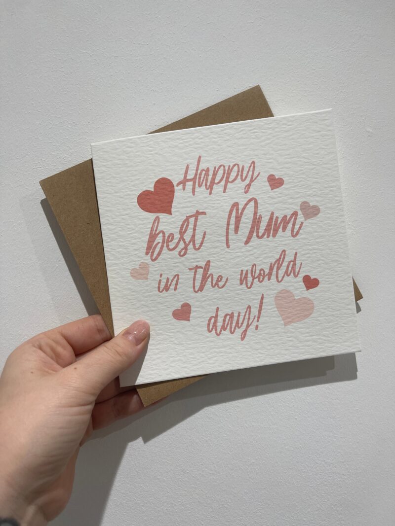 Happy Best Mum In World Mothers Day Cute Funny Humorous Hammered Card & Envelope - Image 2